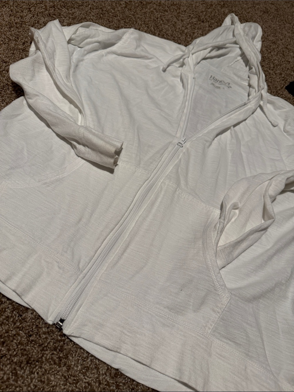 White slub knit lightweight full-zip Hanes hoodie (2X) - EUC!